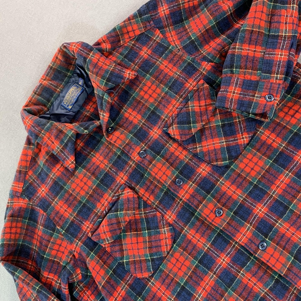 VTG Pendleton Jacket Men LG‎ Tall Red Plaid Wool Board Shirt Flannel USA 80s 90s